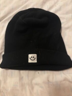 Black Beanie with Smiley Patch